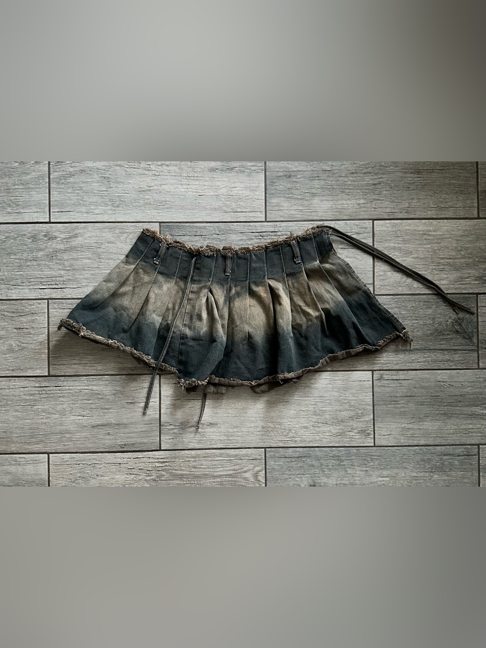 SHEIN Acid Wash Pleated Wrap Denim Mini Skirt